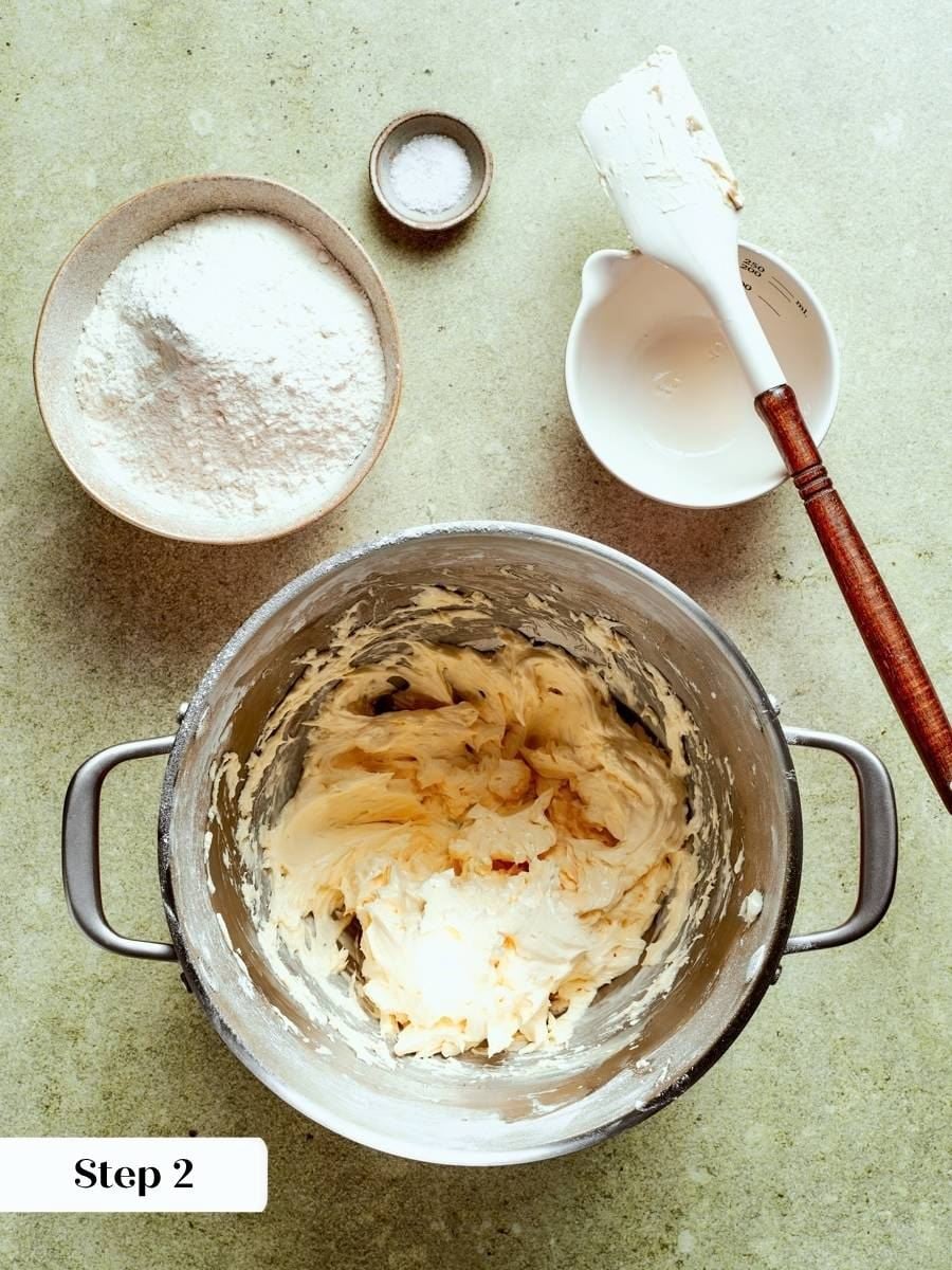 Eggs go in one at a time so the caramel apple tart dough stays smooth.