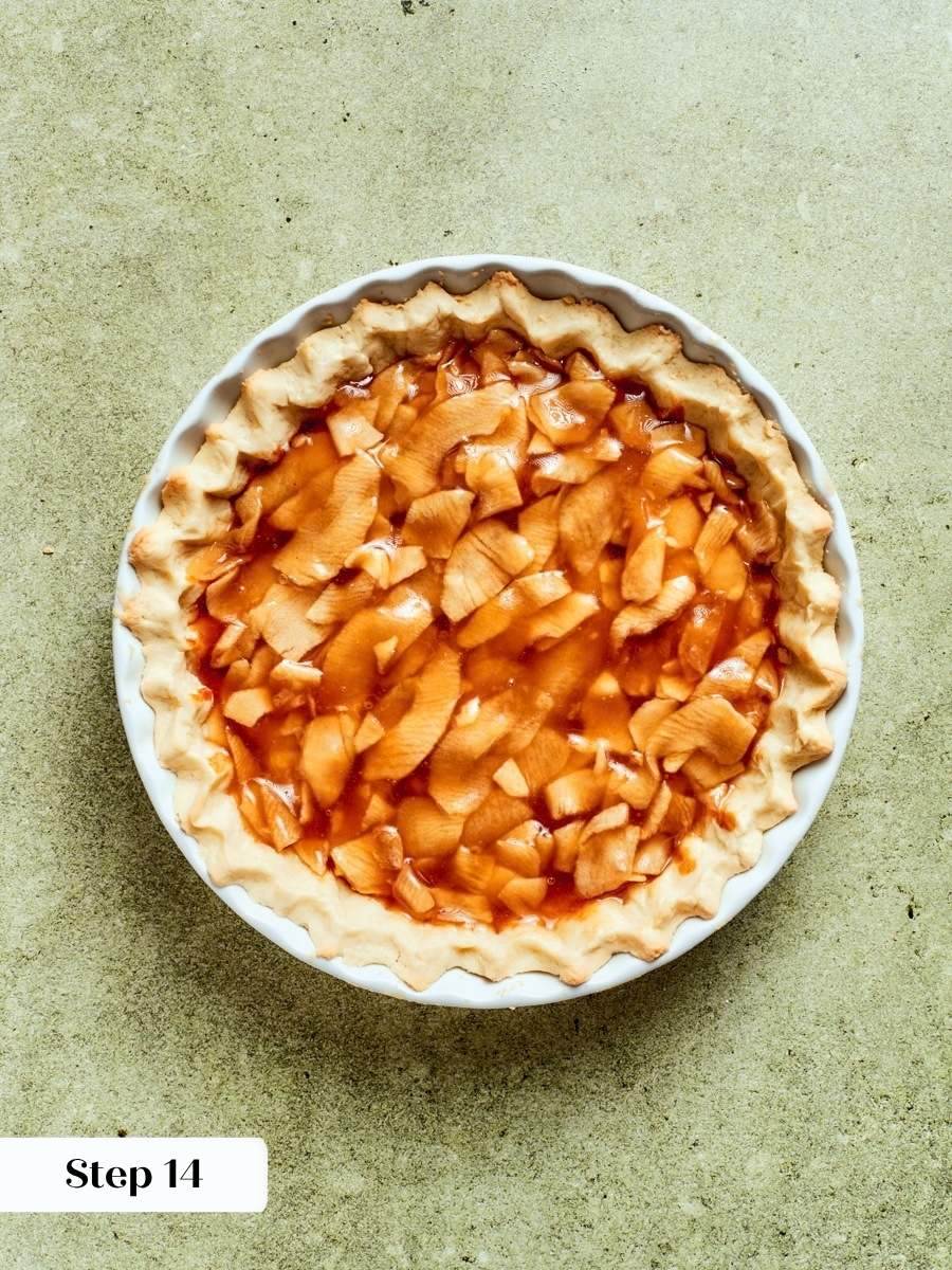 Layered over caramel, the pre-cooked apples hold together in the caramel apple tart shell.
