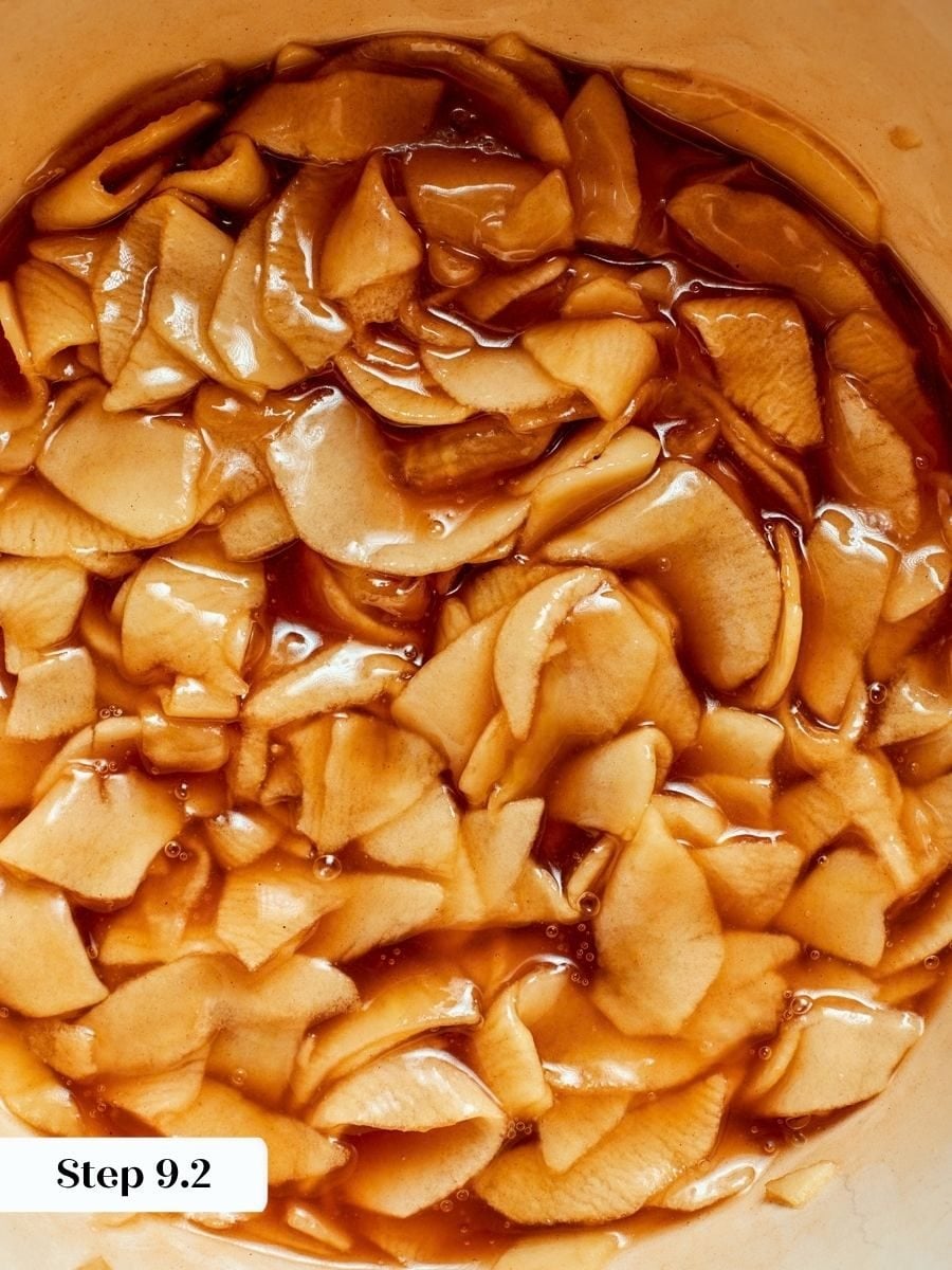 Thickened on the stovetop, this apple filling gives the caramel apple tart clean, sliceable layers.