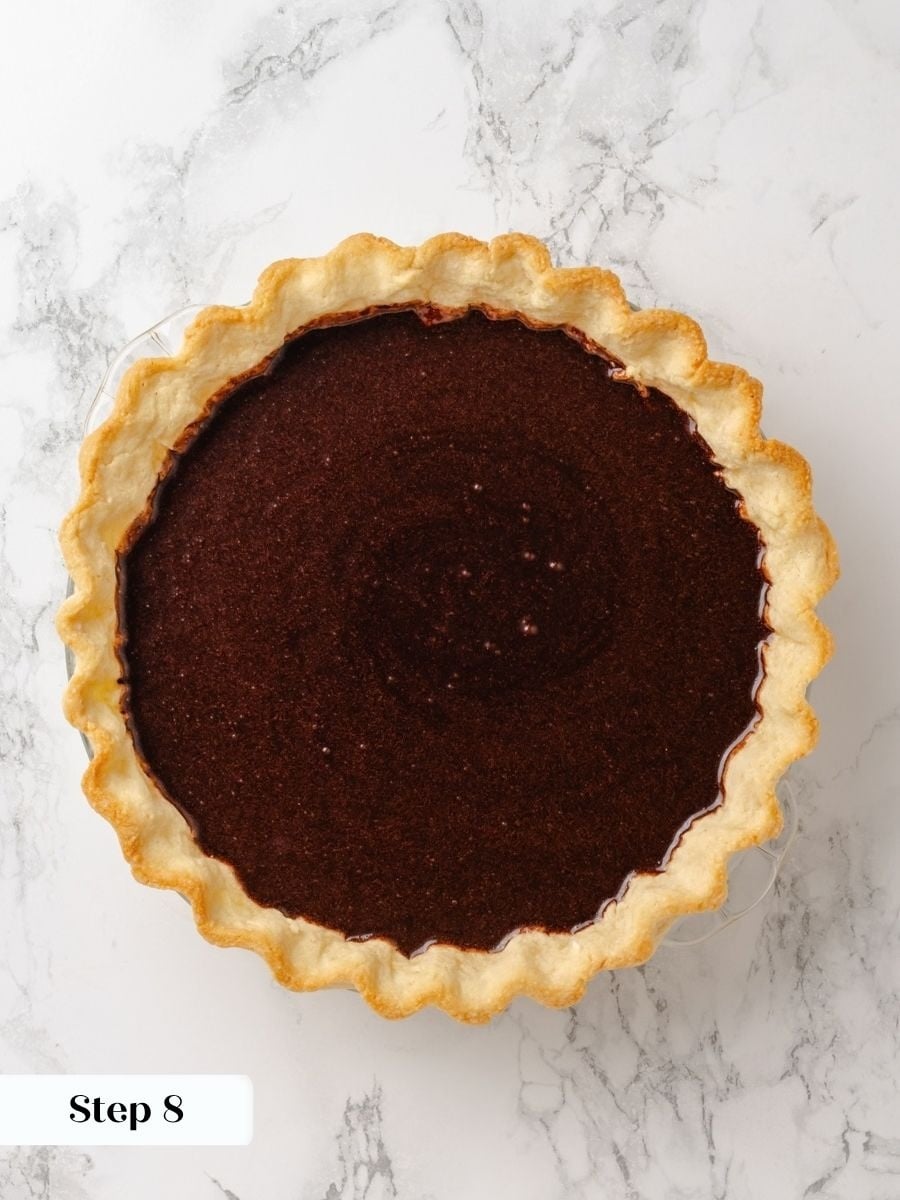 Pouring the custard into a parbaked shell keeps the bottom of this chocolate chess pie crisp.
