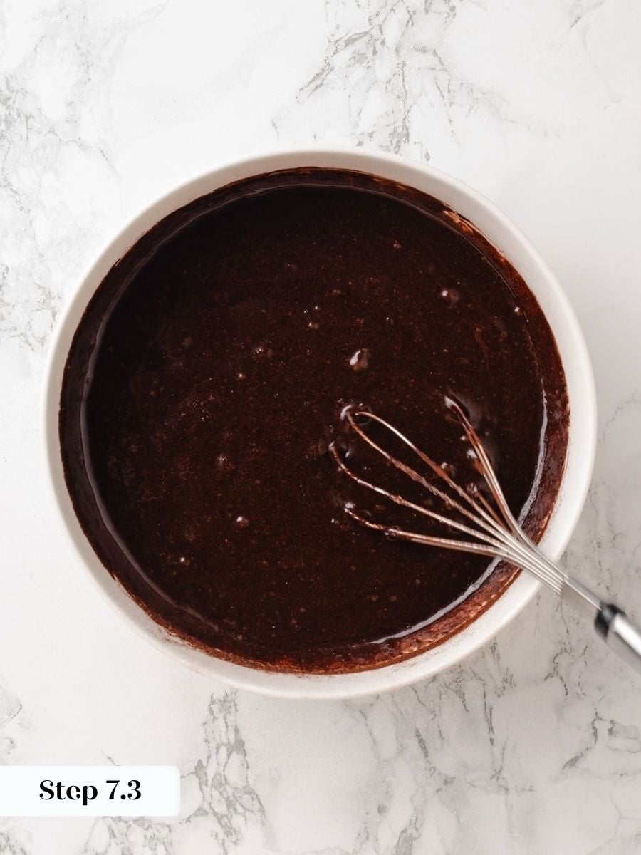 Once no lumps remain, the chocolate chess pie filling is ready to pour into the shell.