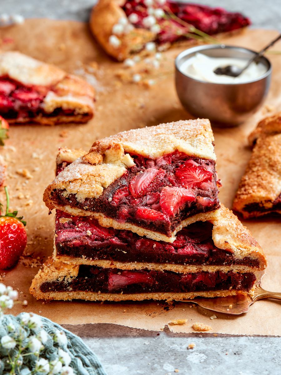 Chocolate frangipane is the perfect filling for fruit tarts and galettes like this strawberry one.