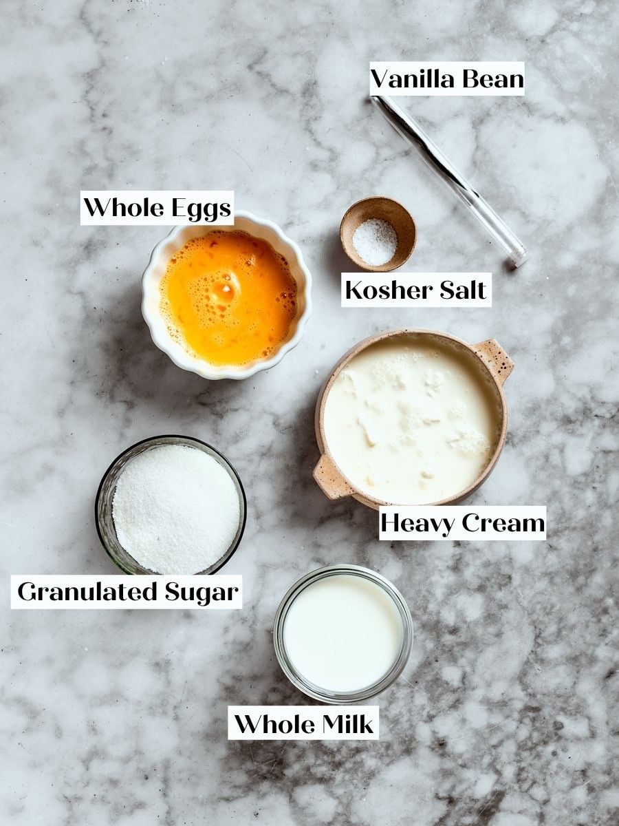 Just six ingredients, including whole eggs rather than yolks, make this classic crème anglaise.