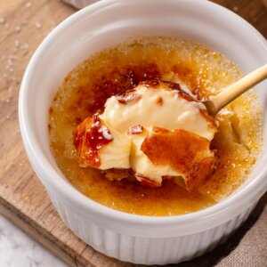 Light rather than eggy, this vanilla creme brulee sets with enough egg to hold a spoon.