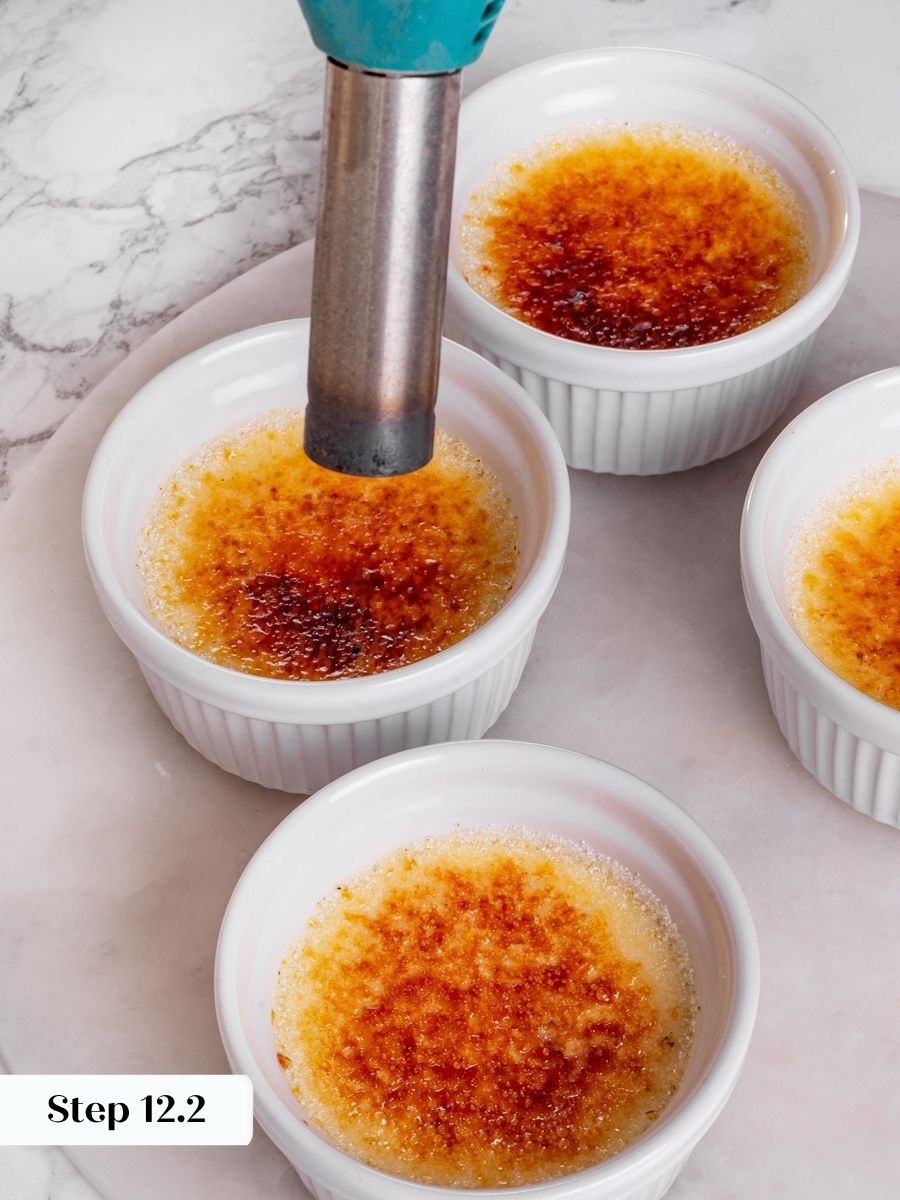 Mahogany edges and a golden center are the sweet spot for vanilla creme brulee.